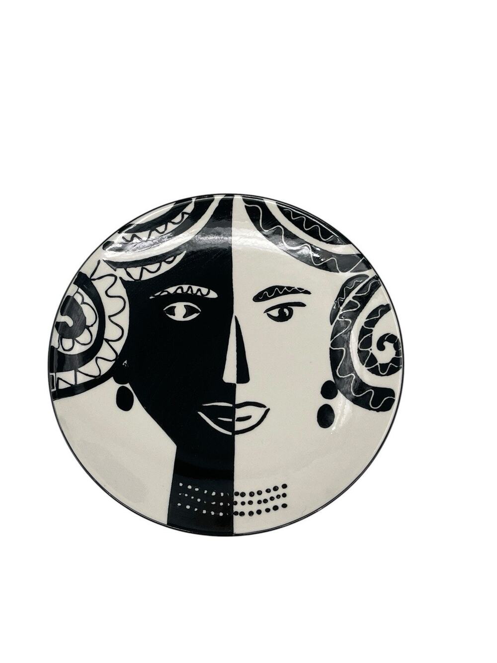 West Elm Plate Female Abstract Art Pottery Portrait